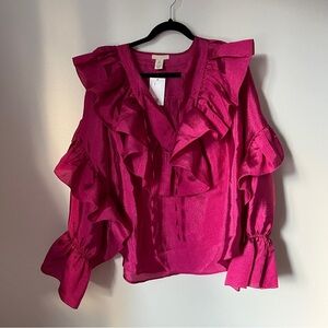 NWT h&m ruffle magenta blouse